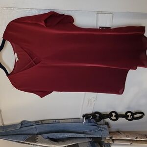 Maurices - Strappy V-neck Short Sleeve Blouse - Burgundy- Medium